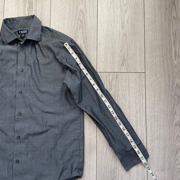 Chaps Boys Button Up Shirt Large 14/16 Gray Stretch - Picture 3 of 6